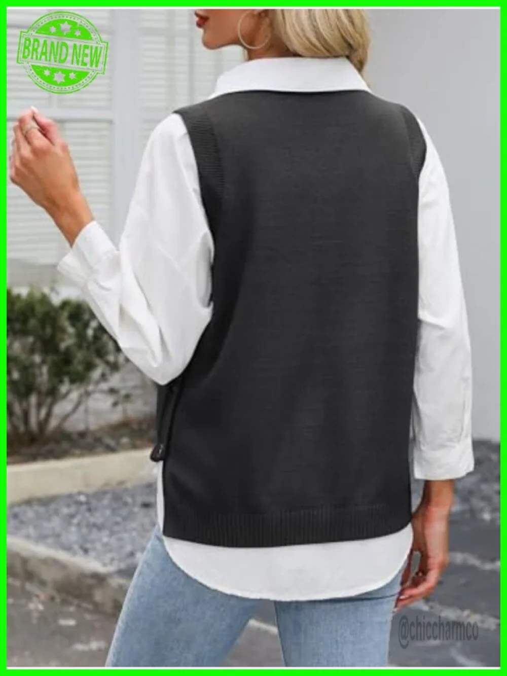Sleeveless Sweater Vest RIBBED KNIT Side Button Loose Pullover Tank Top